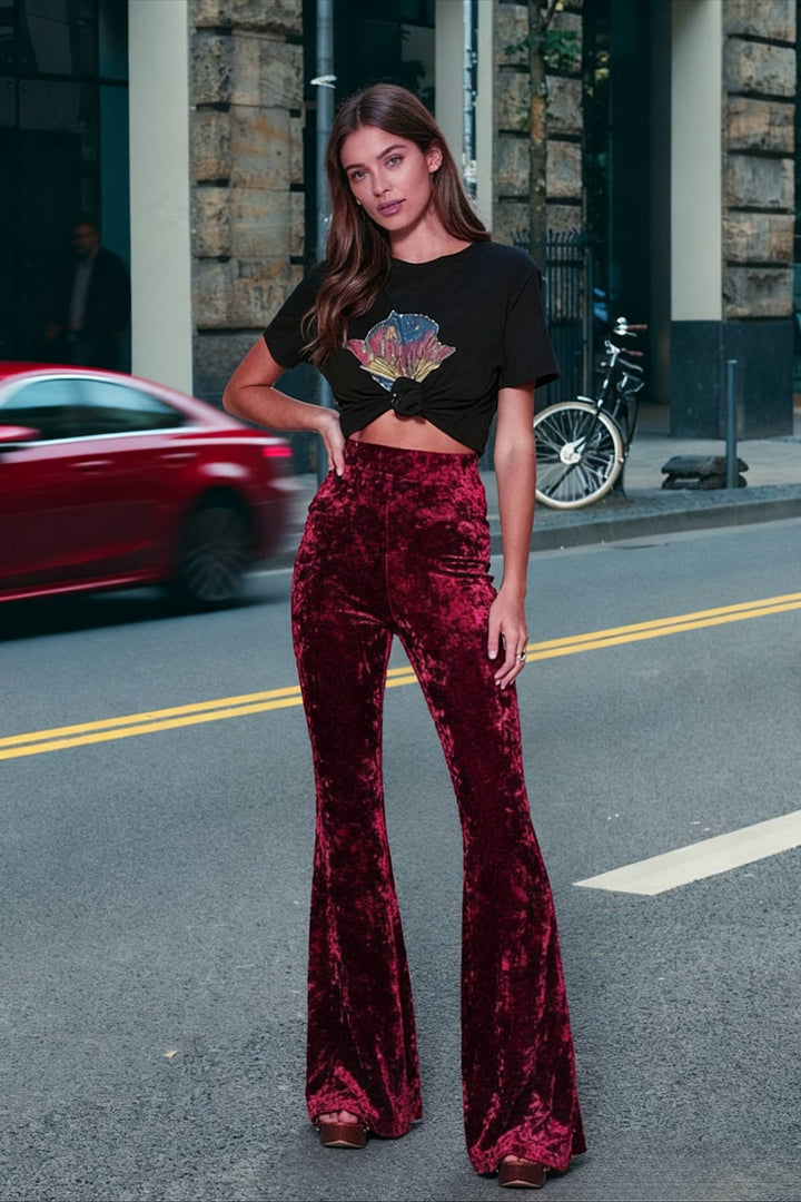 Thalia | Women's Velour High-Waisted Flared Trousers