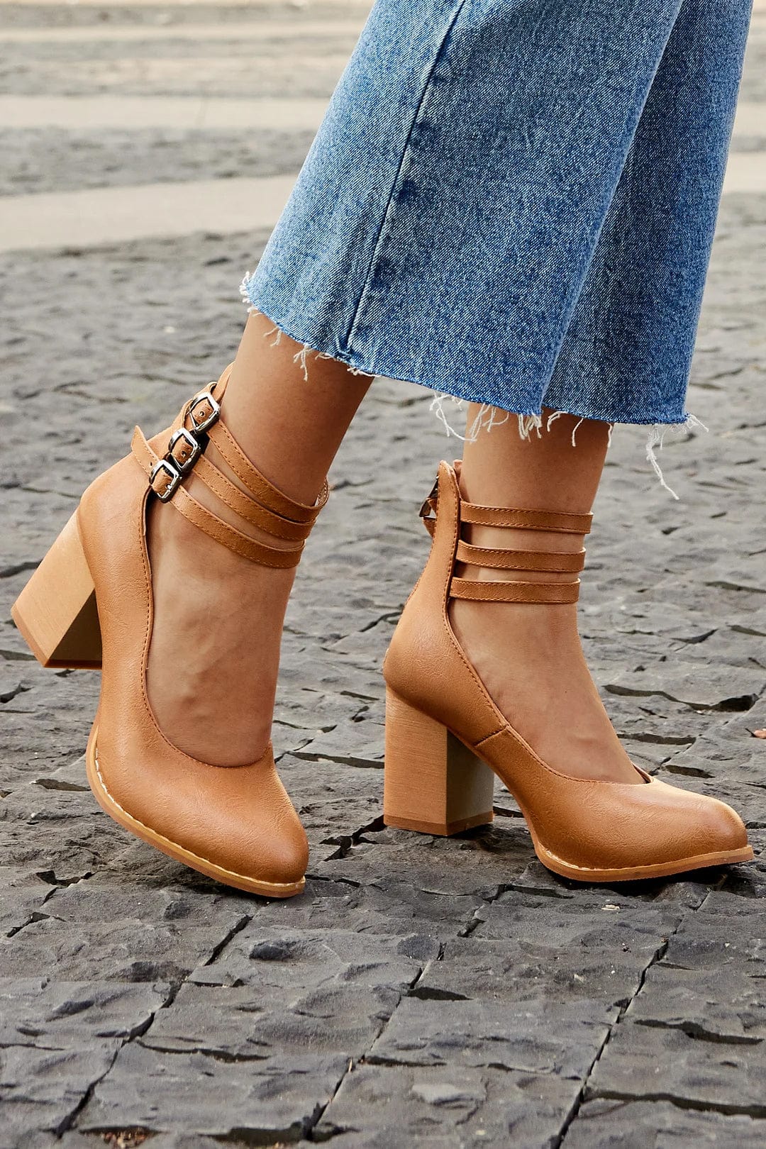 Heulwen | Women's Triple Buckle Block Heel Ankle Boots
