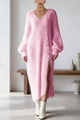 Paula | Women's Knit V-Neck Button-Front Midi Dress