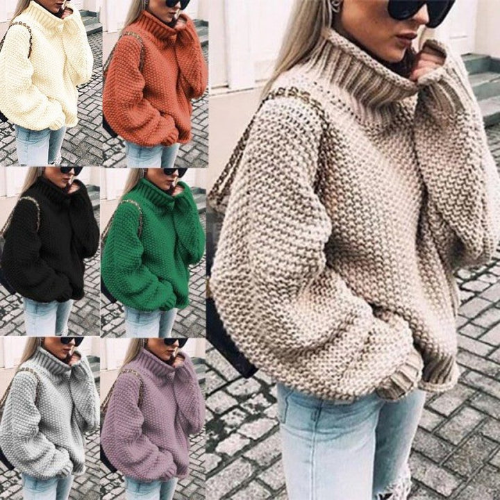 Sonja | Women's Chunky Knit Sweater with Stand Collar and Voluminous Sleeves
