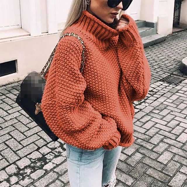 Sonja | Women's Chunky Knit Sweater with Stand Collar and Voluminous Sleeves