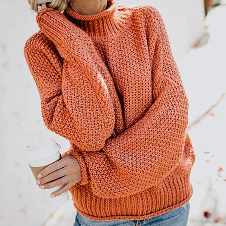 Sonja | Women's Chunky Knit Sweater with Stand Collar and Voluminous Sleeves