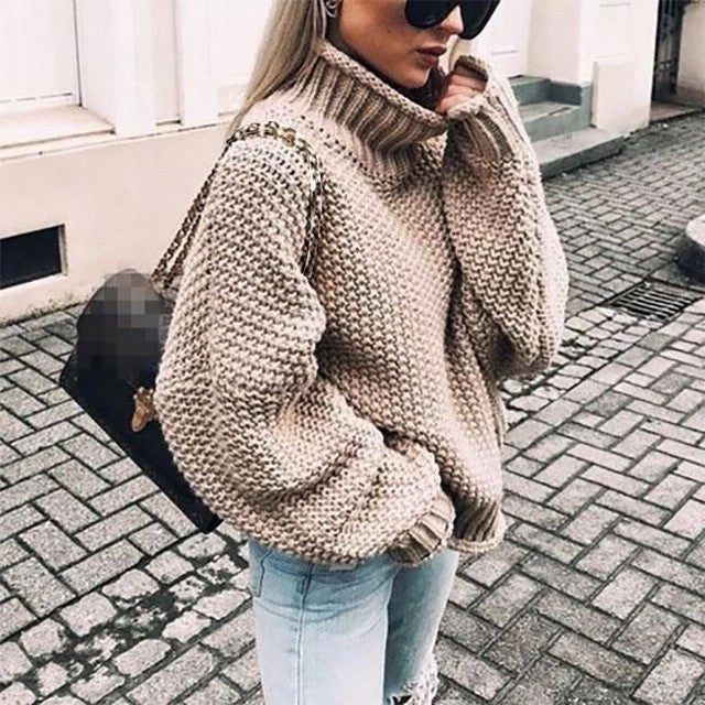 Sonja | Women's Chunky Knit Sweater with Stand Collar and Voluminous Sleeves