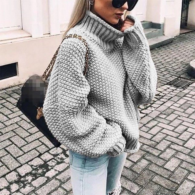 Sonja | Women's Chunky Knit Sweater with Stand Collar and Voluminous Sleeves