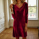 Cira | Women's Velvet Dress with Cowl Neck and Long Sleeves