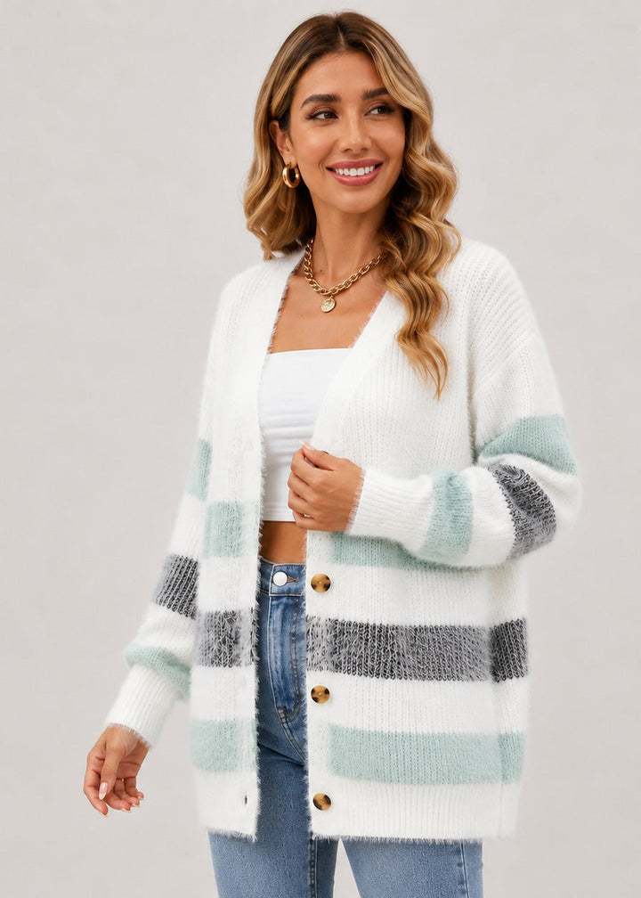 Agathe | Women's Striped Button-Front Knit Cardigan