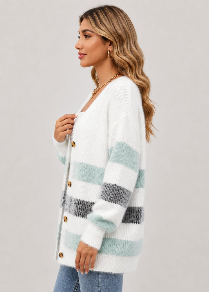 Agathe | Women's Striped Button-Front Knit Cardigan