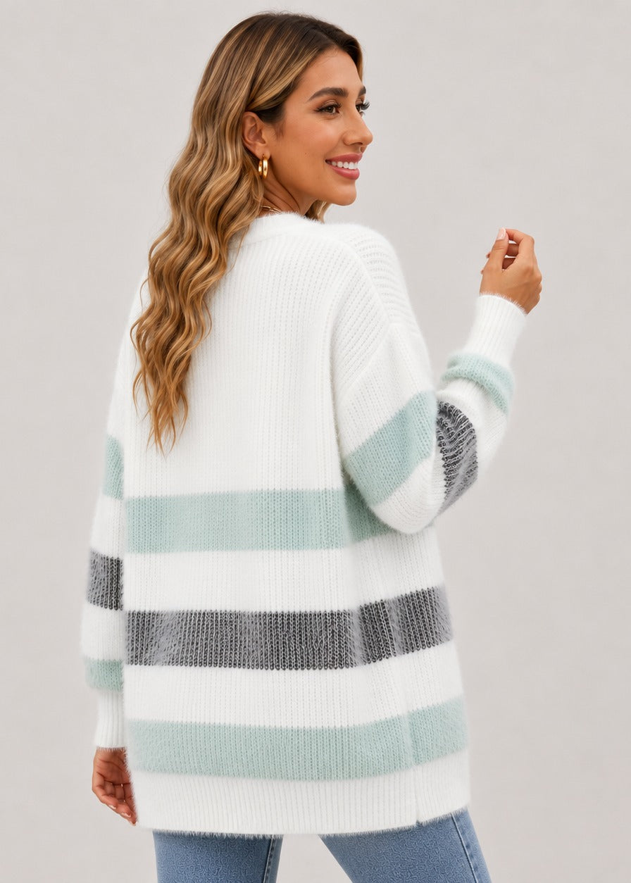 Agathe | Women's Striped Button-Front Knit Cardigan