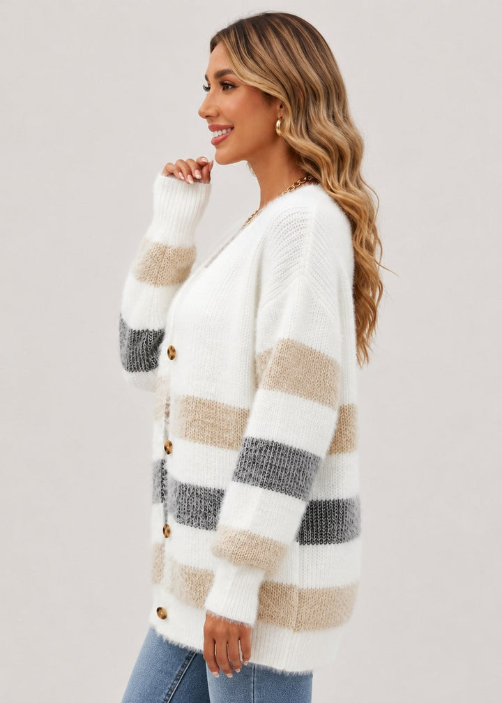 Agathe | Women's Striped Button-Front Knit Cardigan