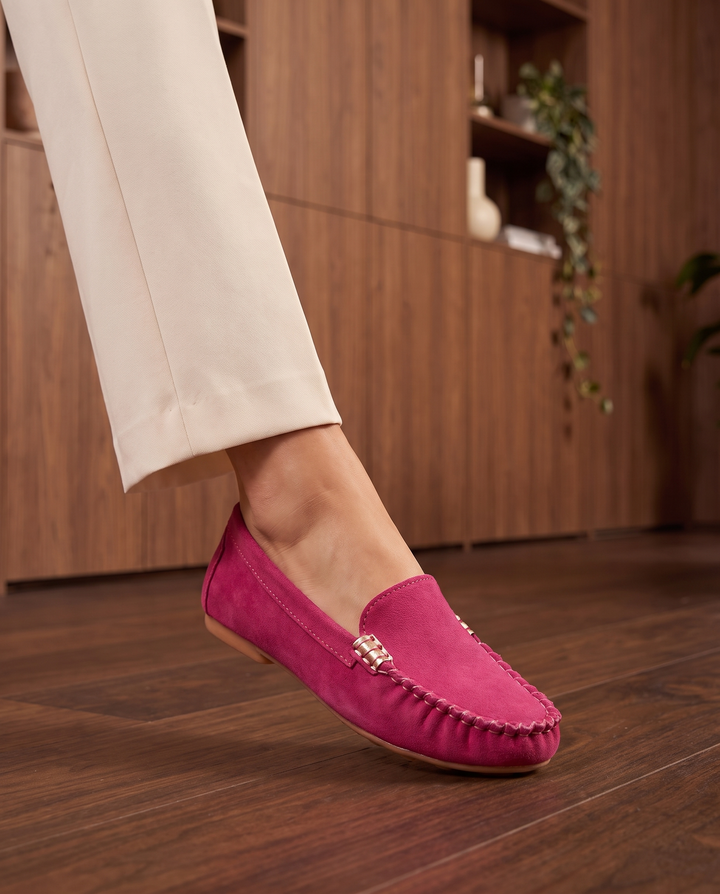 Coralie | Women's Orthopedic Comfort Slip-On Loafers for Commuting in Pink, three-quarter angle on the foot
