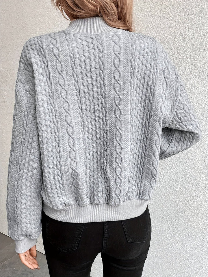 Micheline | Women's Cropped Cable Knit Bomber Jacket