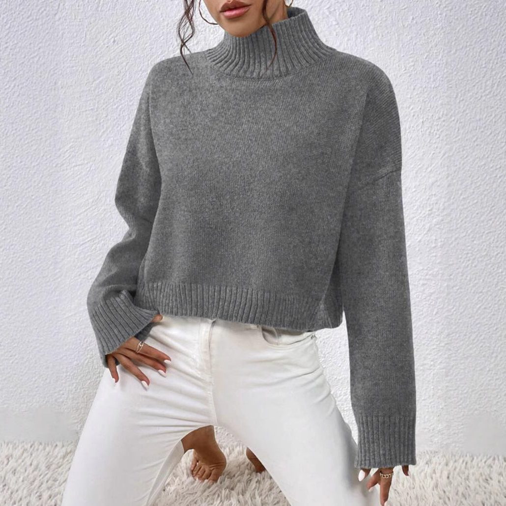Viviane | Women's Cropped Wool Sweater with Roll Neck