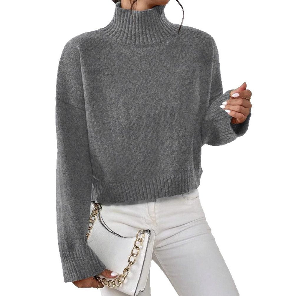 Viviane | Women's Cropped Wool Sweater with Roll Neck