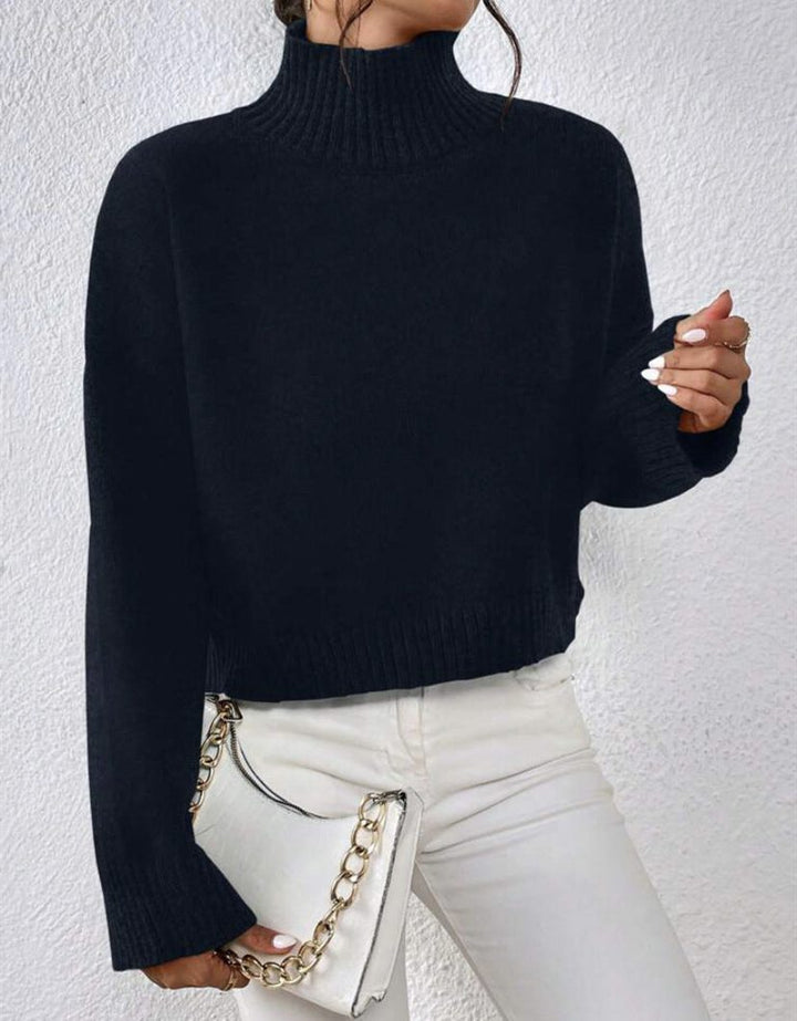Viviane | Women's Cropped Wool Sweater with Roll Neck