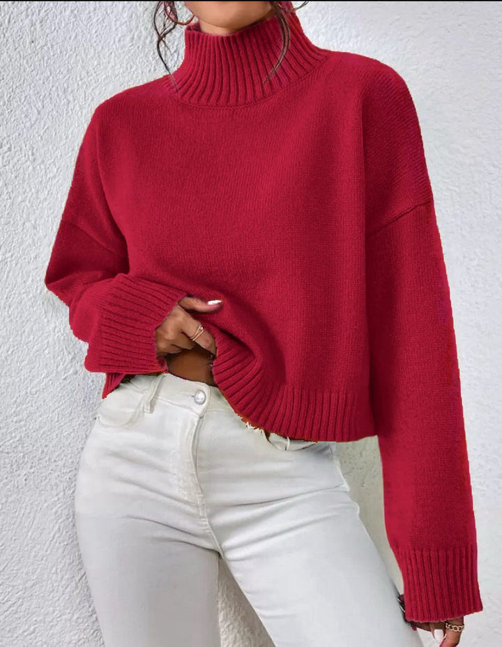 Viviane | Women's Cropped Wool Sweater with Roll Neck