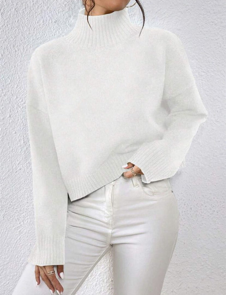 Viviane | Women's Cropped Wool Sweater with Roll Neck