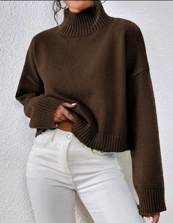 Viviane | Women's Cropped Wool Sweater with Roll Neck