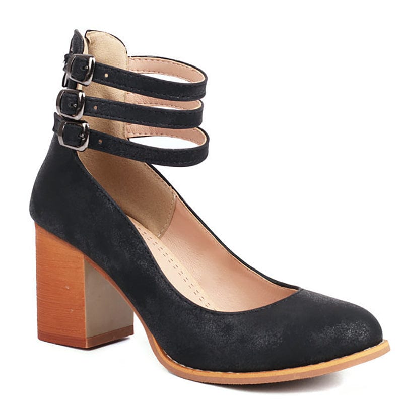 Heulwen | Women's Triple Buckle Block Heel Ankle Boots