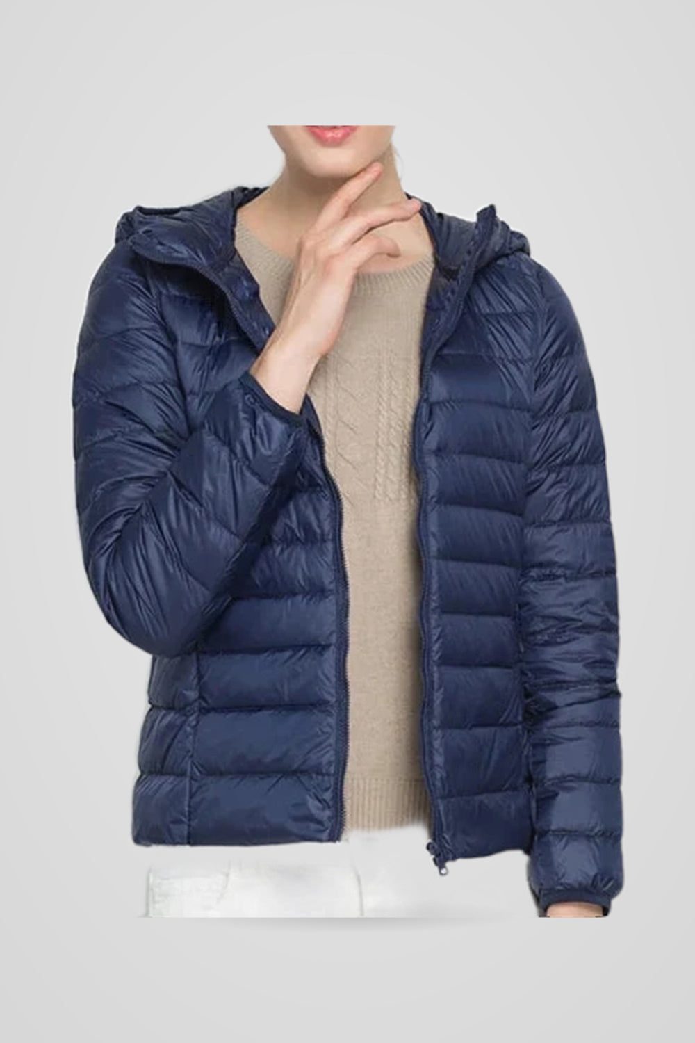 Wilhelmine | Women's Hooded Zip-Front Padded Jacket for Fall and Winter in Navy Blue