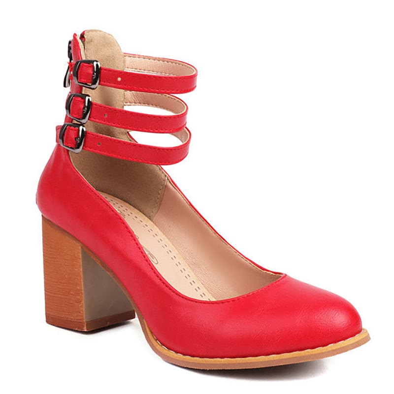 Heulwen | Women's Triple Buckle Block Heel Ankle Boots