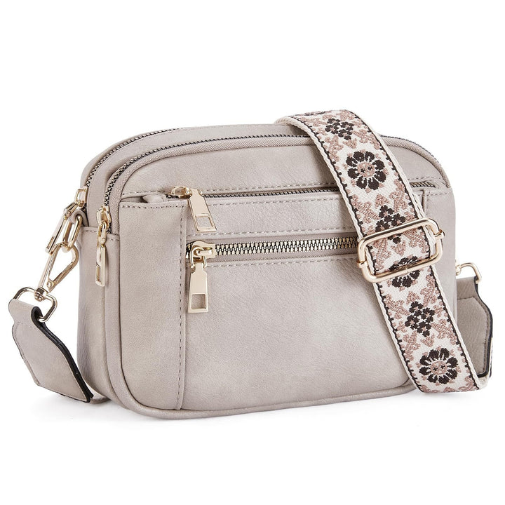 Alethea | Women's Multi-Zip Crossbody Bag with Patterned Strap