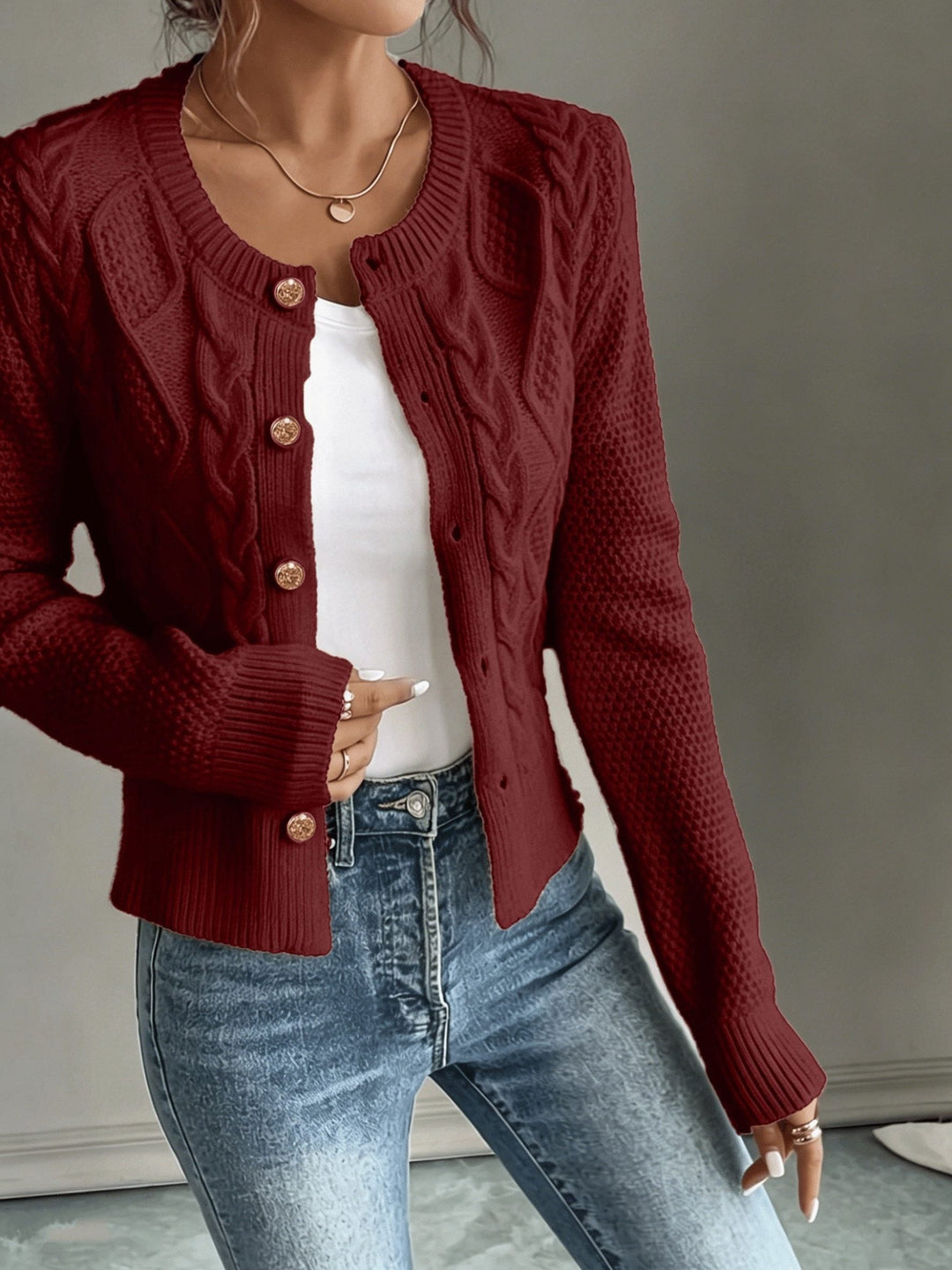 Florentine | Women's Cable-Knit Cardigan with Button-Front