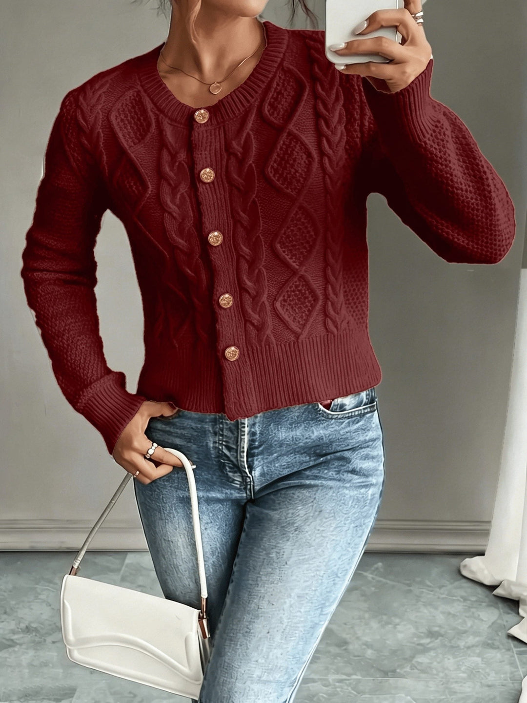 Florentine | Women's Cable-Knit Cardigan with Button-Front