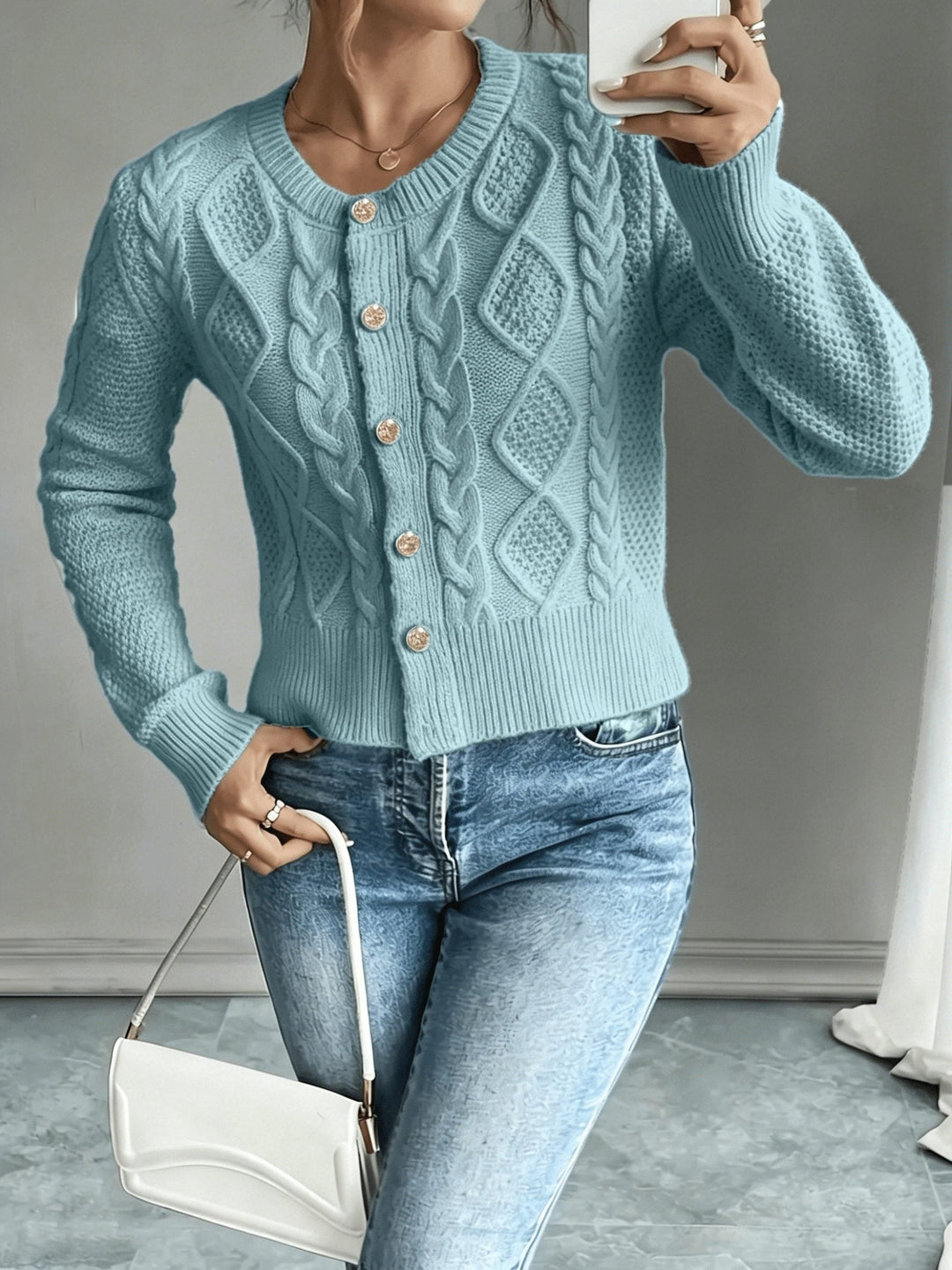 Florentine | Women's Cable-Knit Cardigan with Button-Front