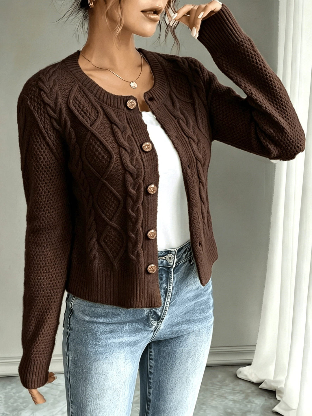 Florentine | Women's Cable-Knit Cardigan with Button-Front