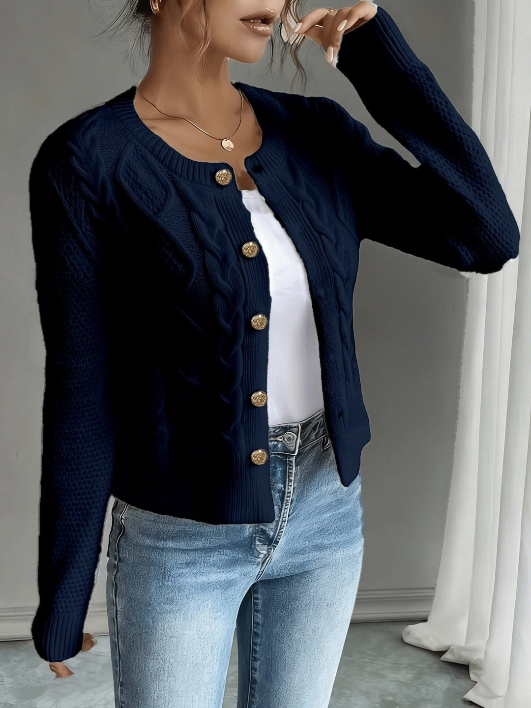 Florentine | Women's Cable-Knit Cardigan with Button-Front