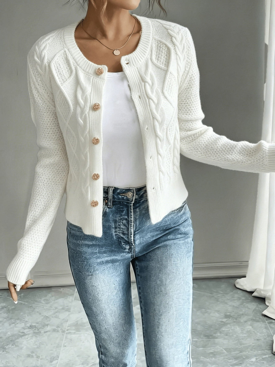 Florentine | Women's Cable-Knit Cardigan with Button-Front