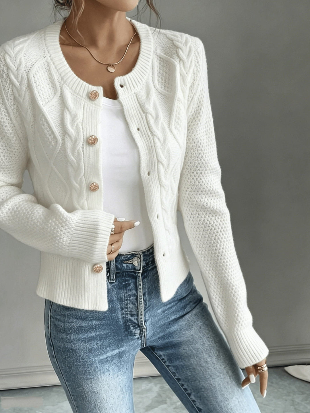 Florentine | Women's Cable-Knit Cardigan with Button-Front