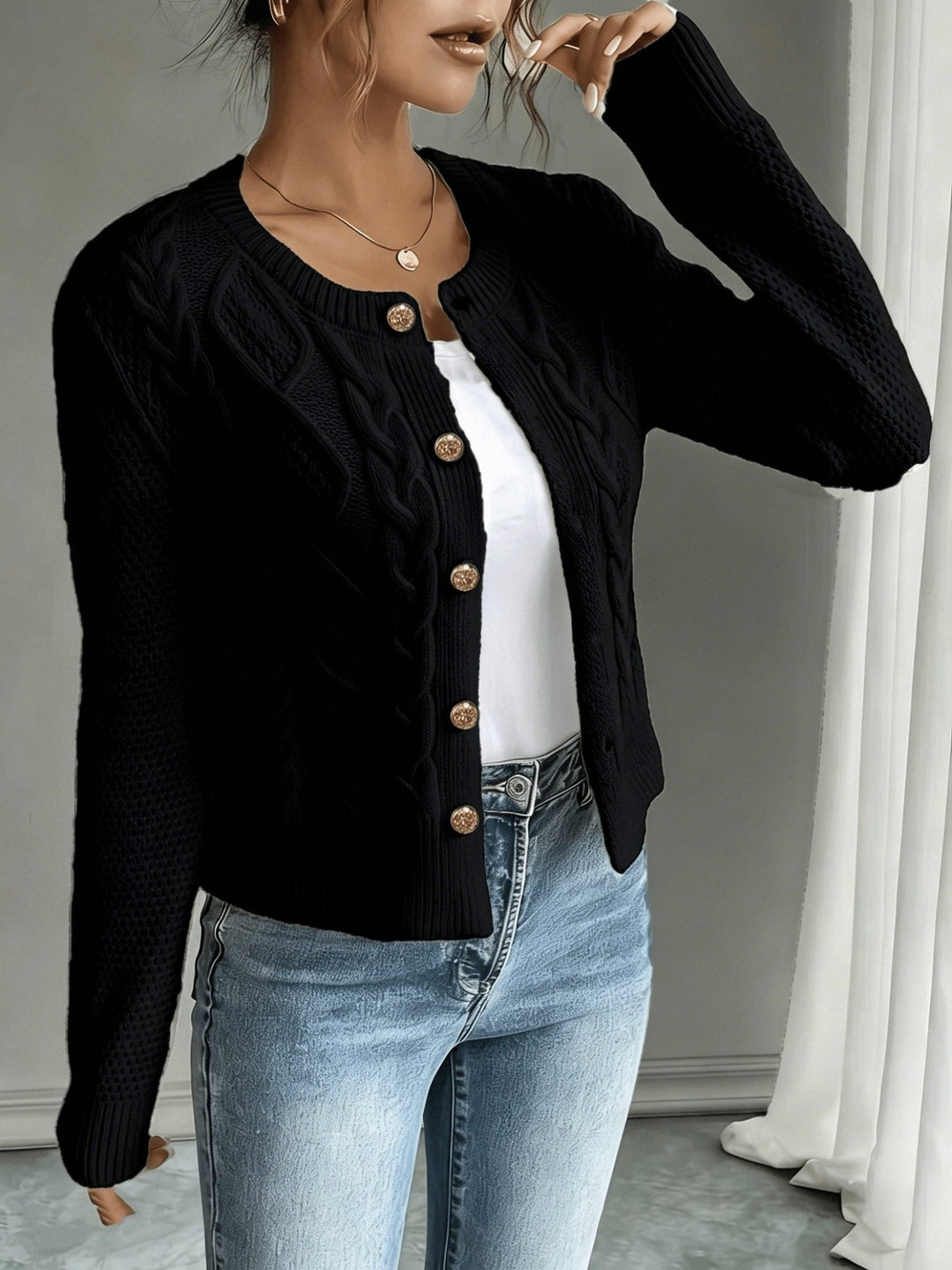 Florentine | Women's Cable-Knit Cardigan with Button-Front