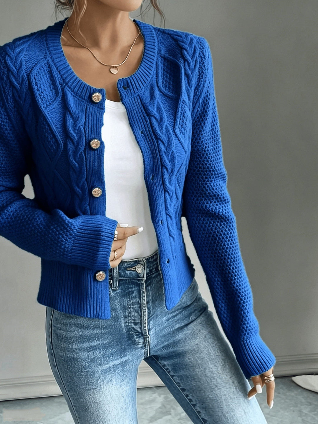 Florentine | Women's Cable-Knit Cardigan with Button-Front