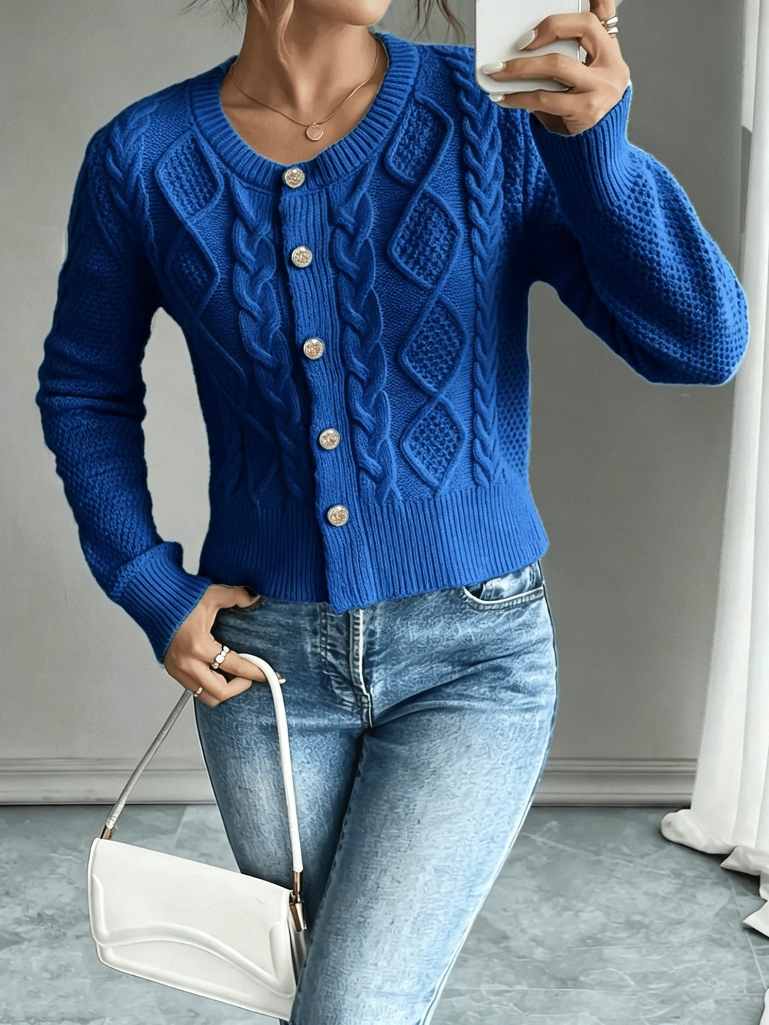Florentine | Women's Cable-Knit Cardigan with Button-Front