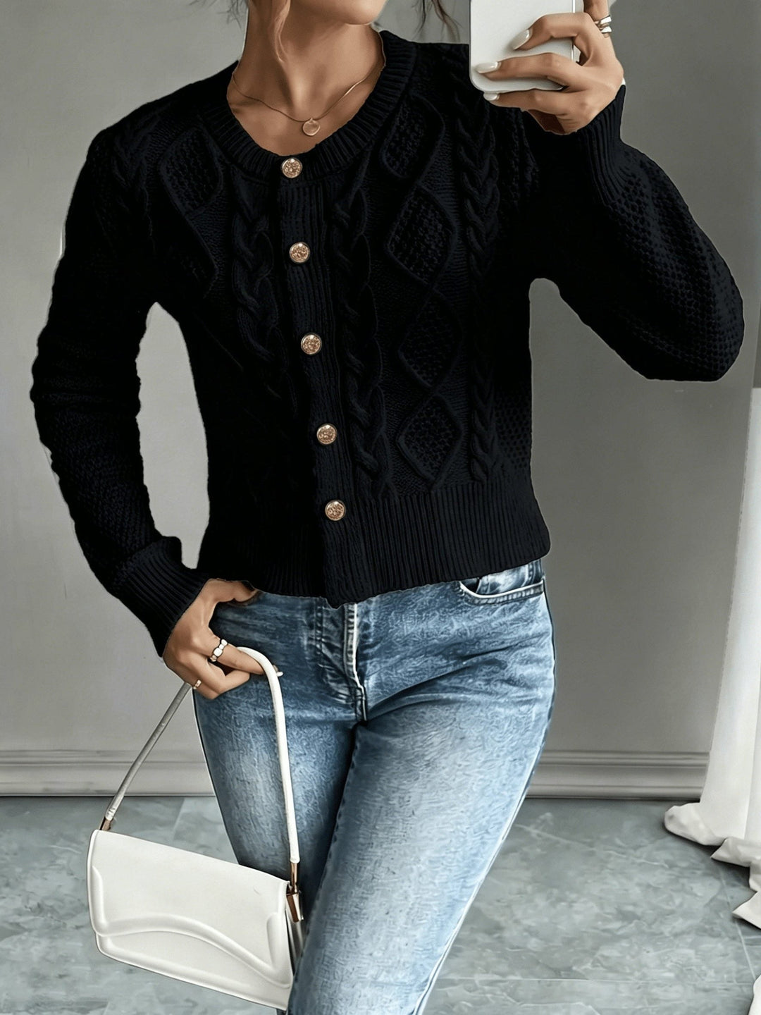 Florentine | Women's Cable-Knit Cardigan with Button-Front