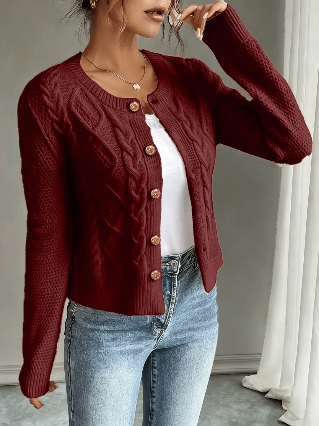 Florentine | Women's Cable-Knit Cardigan with Button-Front