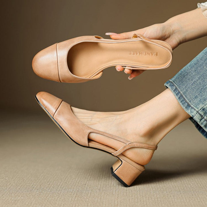 Mildred | Women's Leather Slingback Pumps with Cushioned Mid Block Heel