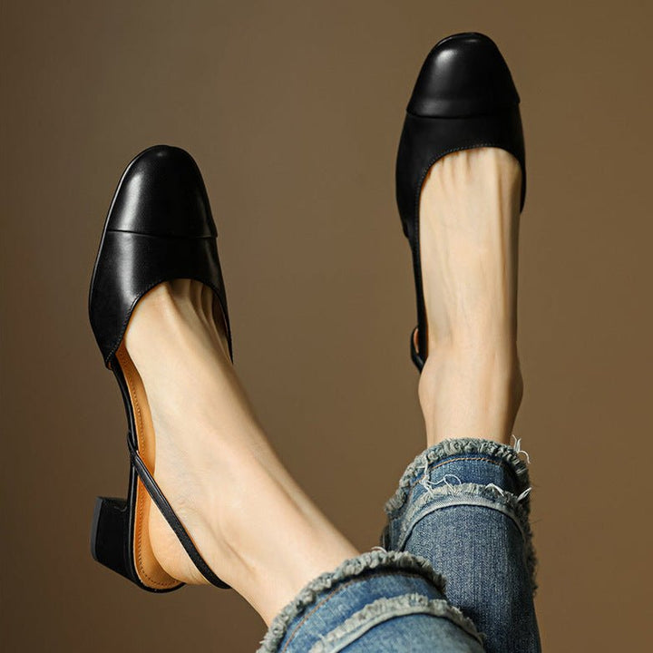 Mildred | Women's Leather Slingback Pumps with Cushioned Mid Block Heel