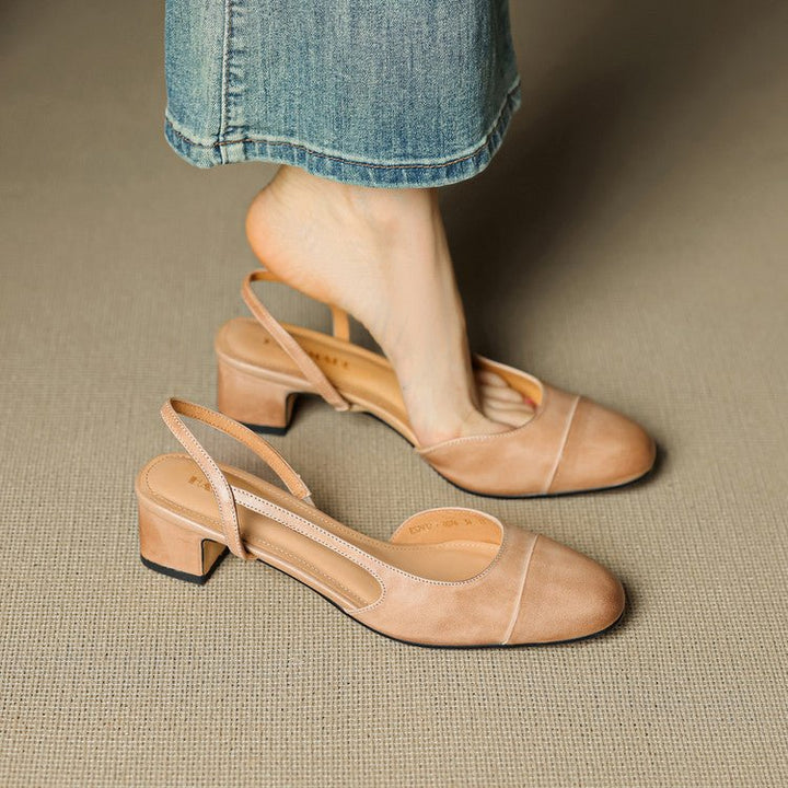 Mildred | Women's Leather Slingback Pumps with Cushioned Mid Block Heel