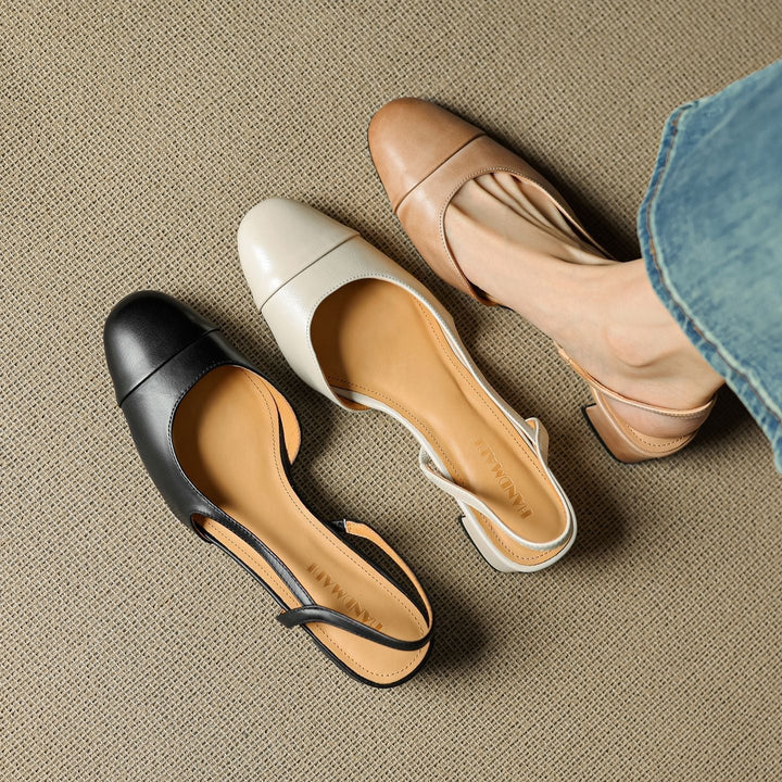 Mildred | Women's Leather Slingback Pumps with Cushioned Mid Block Heel