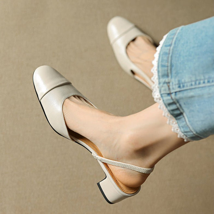 Mildred | Women's Leather Slingback Pumps with Cushioned Mid Block Heel