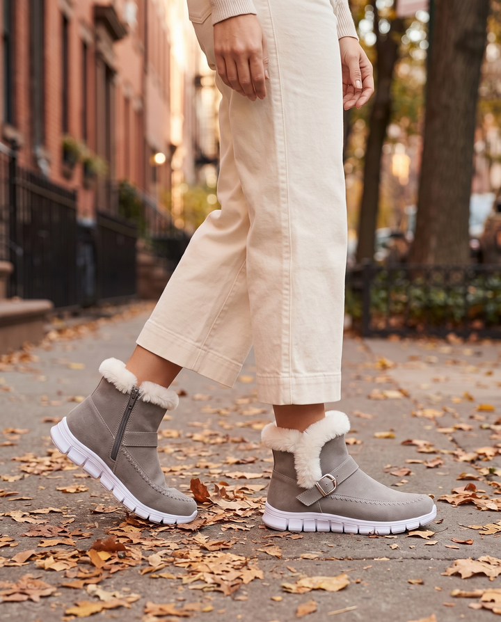 Mignon | Women's Fur-Lined Zip Ankle Boots - worn on the street