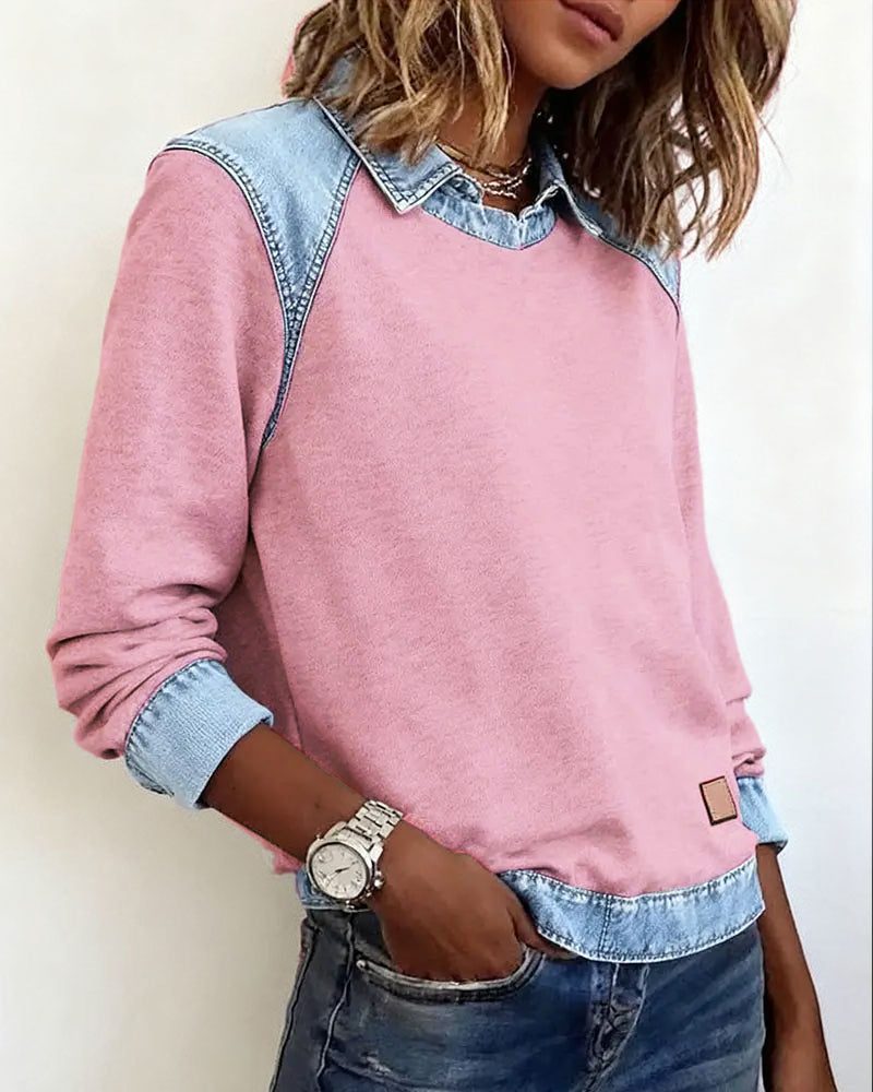 Martine | Women's Denim Collar Sweatshirt with Long Sleeves