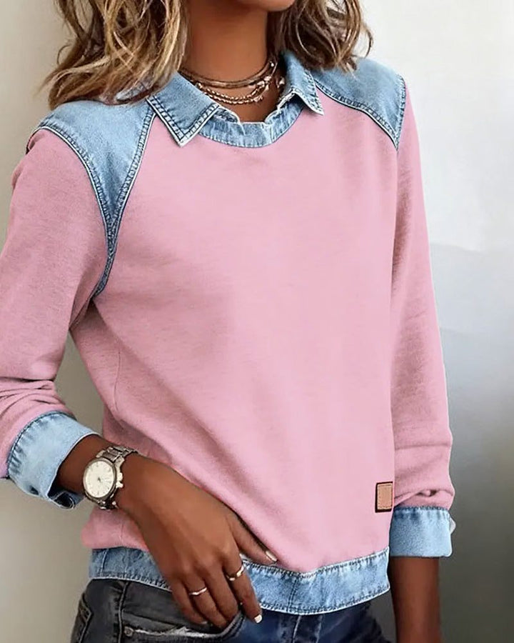 Martine | Women's Denim Collar Sweatshirt with Long Sleeves