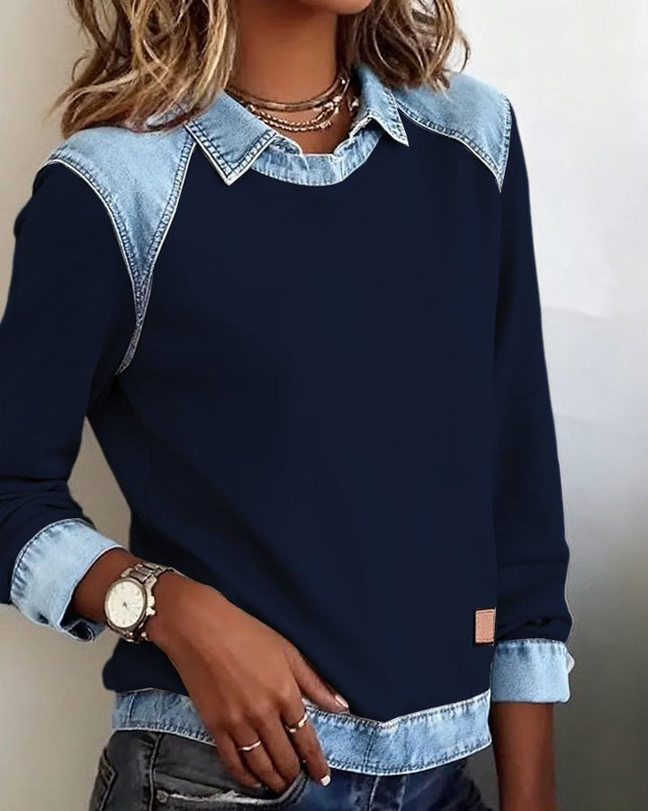 Martine | Women's Denim Collar Sweatshirt with Long Sleeves