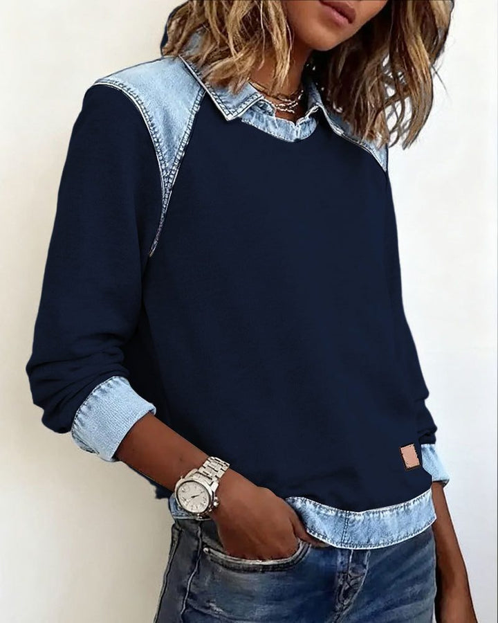 Martine | Women's Denim Collar Sweatshirt with Long Sleeves