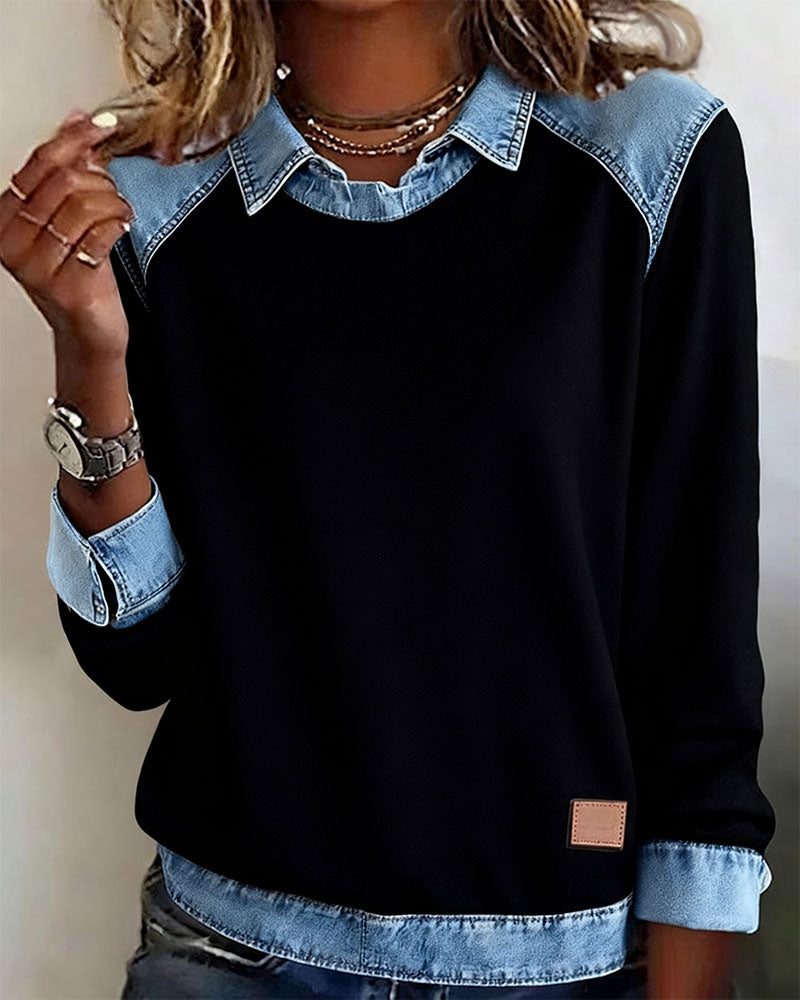 Martine | Women's Denim Collar Sweatshirt with Long Sleeves