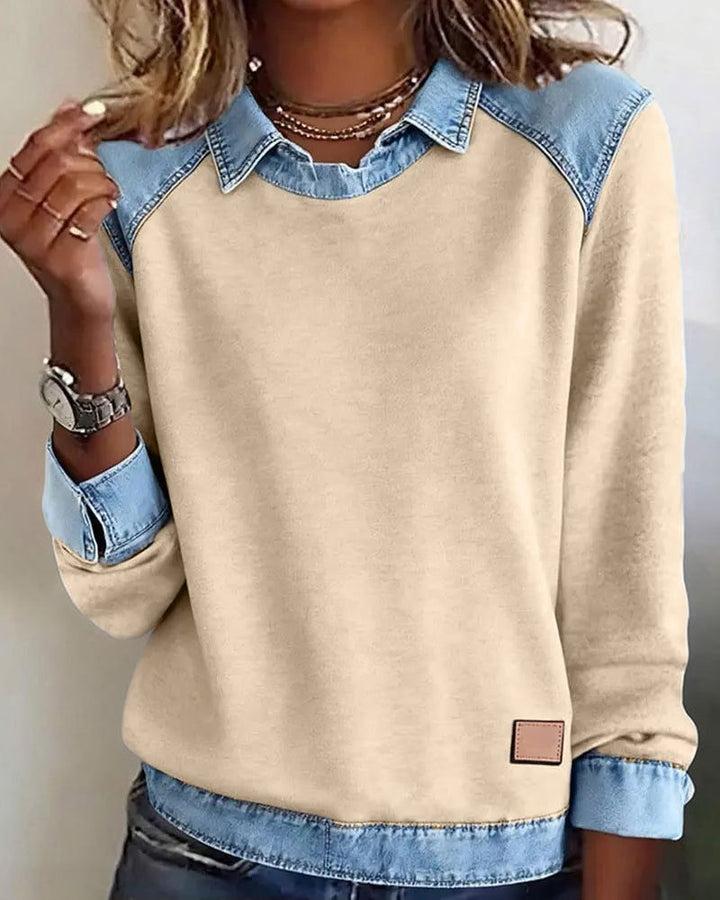 Martine | Women's Denim Collar Sweatshirt with Long Sleeves