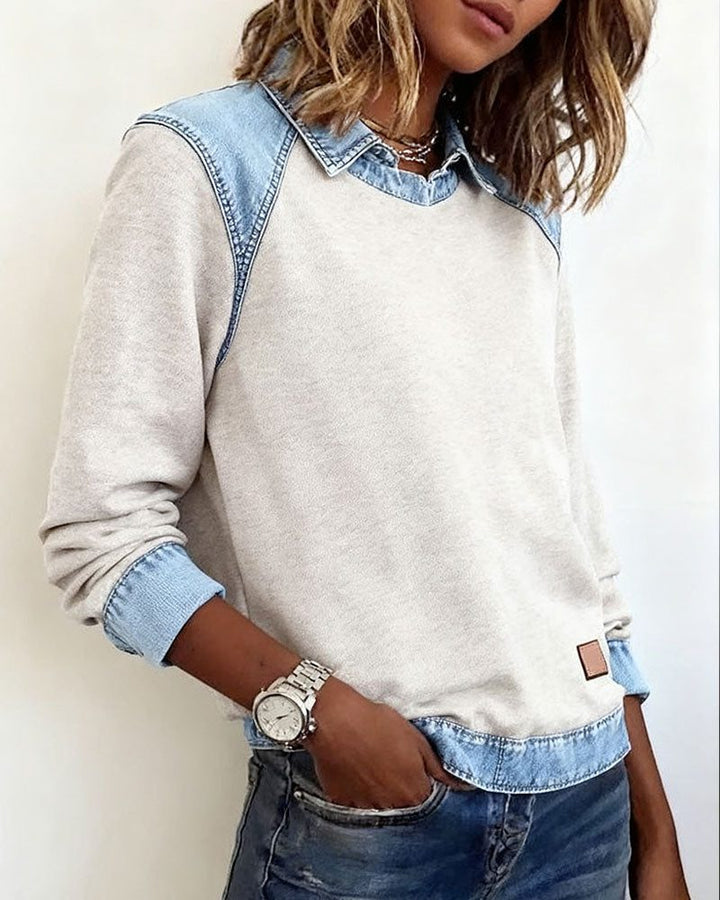 Martine | Women's Denim Collar Sweatshirt with Long Sleeves